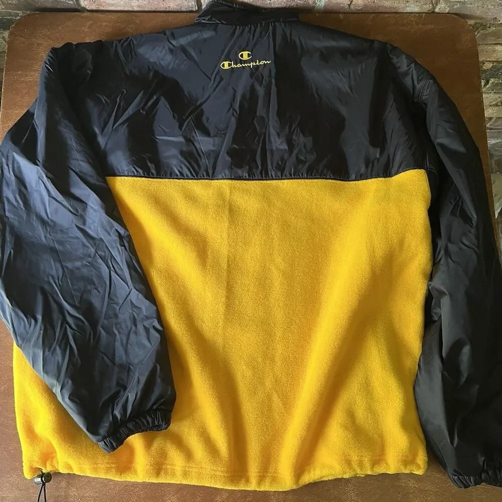 Vintage Yellow Black Champion Fleece Jacket Size XL Mountaineers Kangaroo Pouch